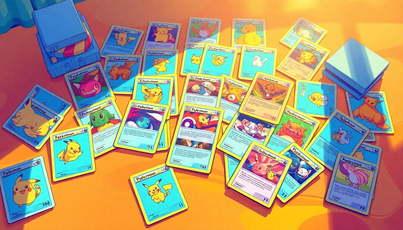 Explore a colorful display of rare Pokemon cards India showcasing vibrant illustrations and captivating characters.